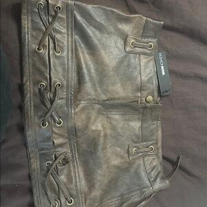 Fashion Nova Brown Faux Leather Skirt with Lace-Up Accents